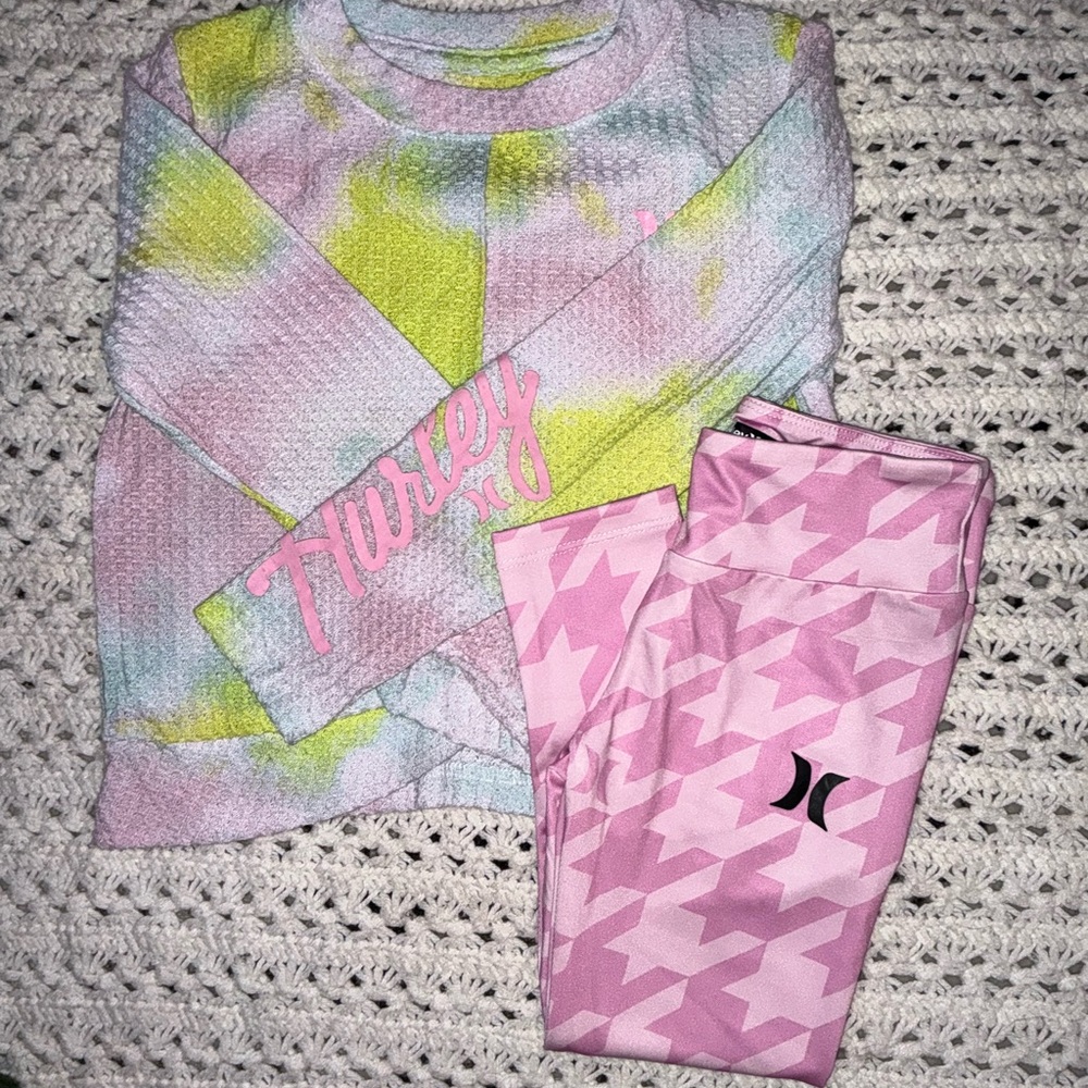 Hurley Pink and Green sweater with yoga pants